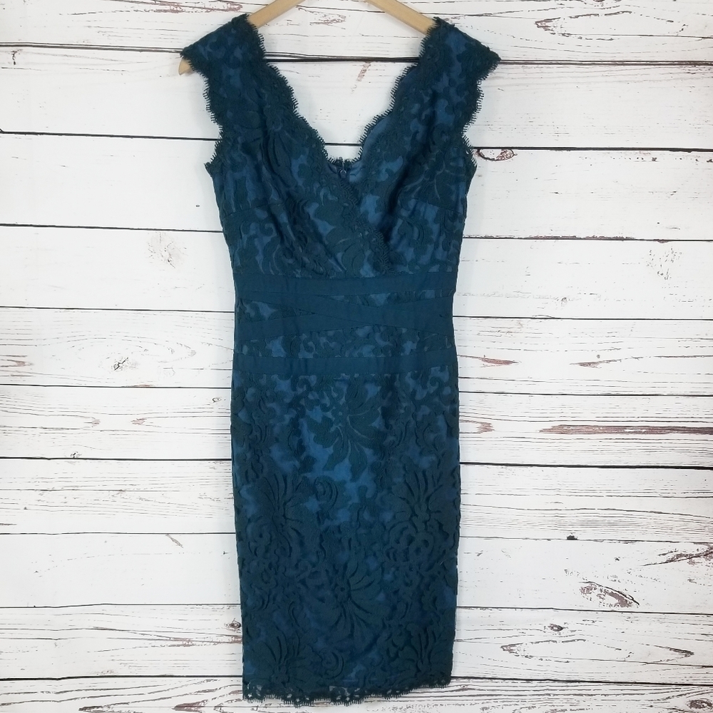 Tadashi Shoji | Embroidered V-neck Lace Dress - Picture 2 of 6